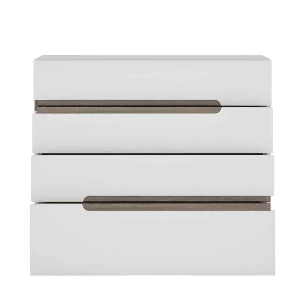 Cheya High Gloss Chest Of 4 Drawers in White And Truffle Oak